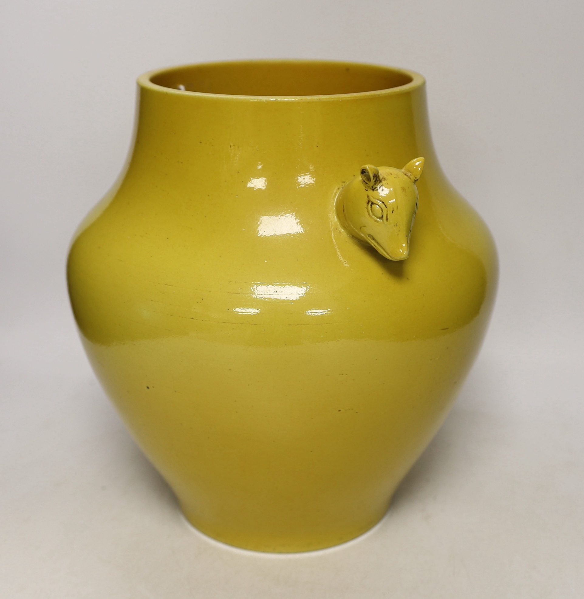 A Chinese yellow ground hu vase, 28cm high